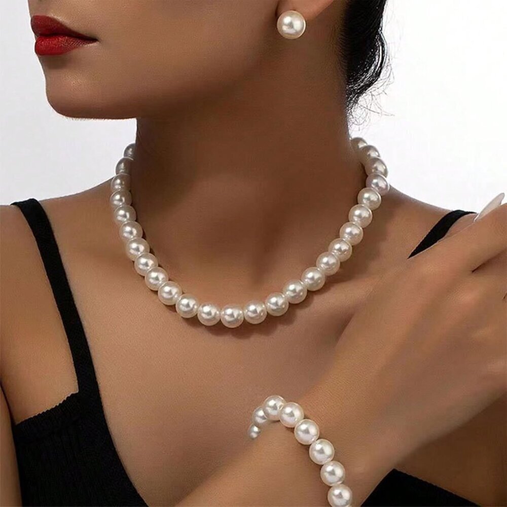 Classic Pearl Necklace and Elegant Earrings for Bridesmaids – Chic Wedding Set - Picture 2 of 9